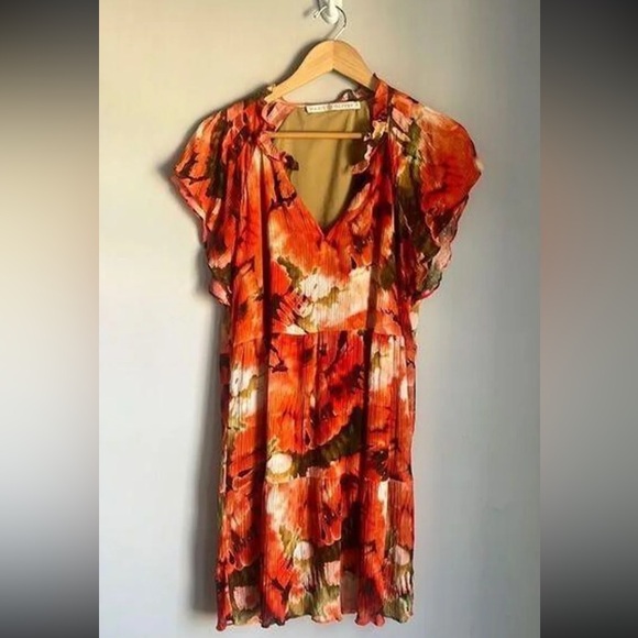 Marie Oliver Ruffle V-Neck Short Sleeve Plated Mini Dress Size XS - Picture 3 of 11